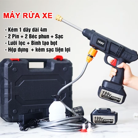 [Discount] 2-Battery 199V Handheld Wireless High Pressure Car Washer Set for All Types of Vehicles 2-Battery 199V 30000Mah 1400W Capacity Giá 279,000 Đồng*Miễn phí vận chuyển