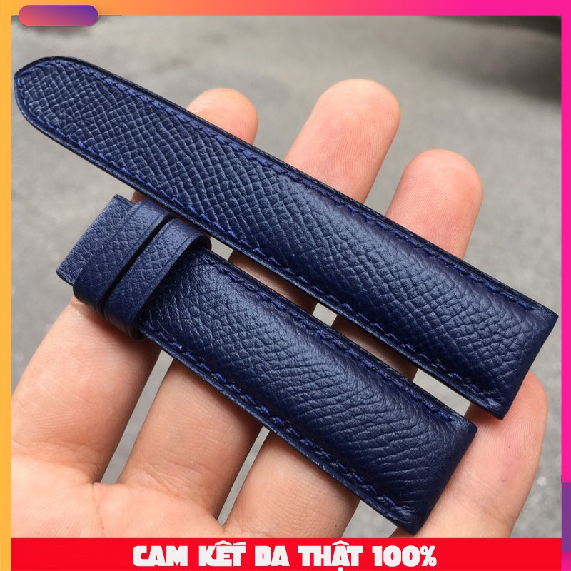 Dây đồng hồ da bò epsom xanh navy cao cấp chống bám bụi