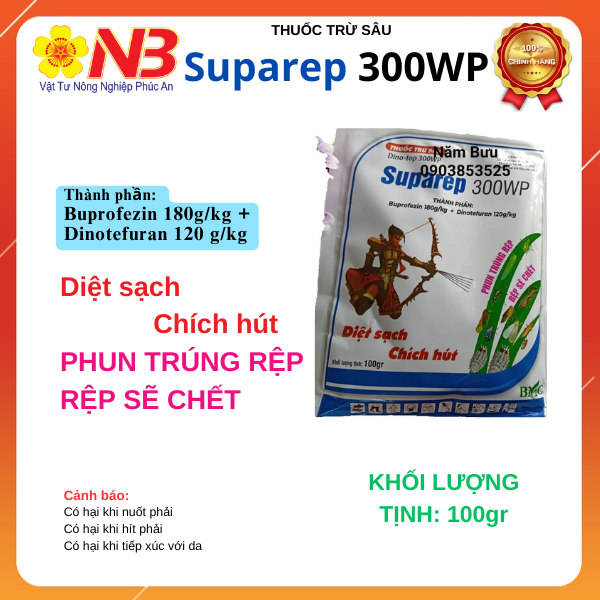 Giao ngẫu nhiên Suparep 300WP (Dino-top 300WP) - 100gam (Buprofezin 180g/l+ Dinotefuran 120g/l) -trừ côn trùng chích hút, rầy nâu, bọ trĩ- năm bưu