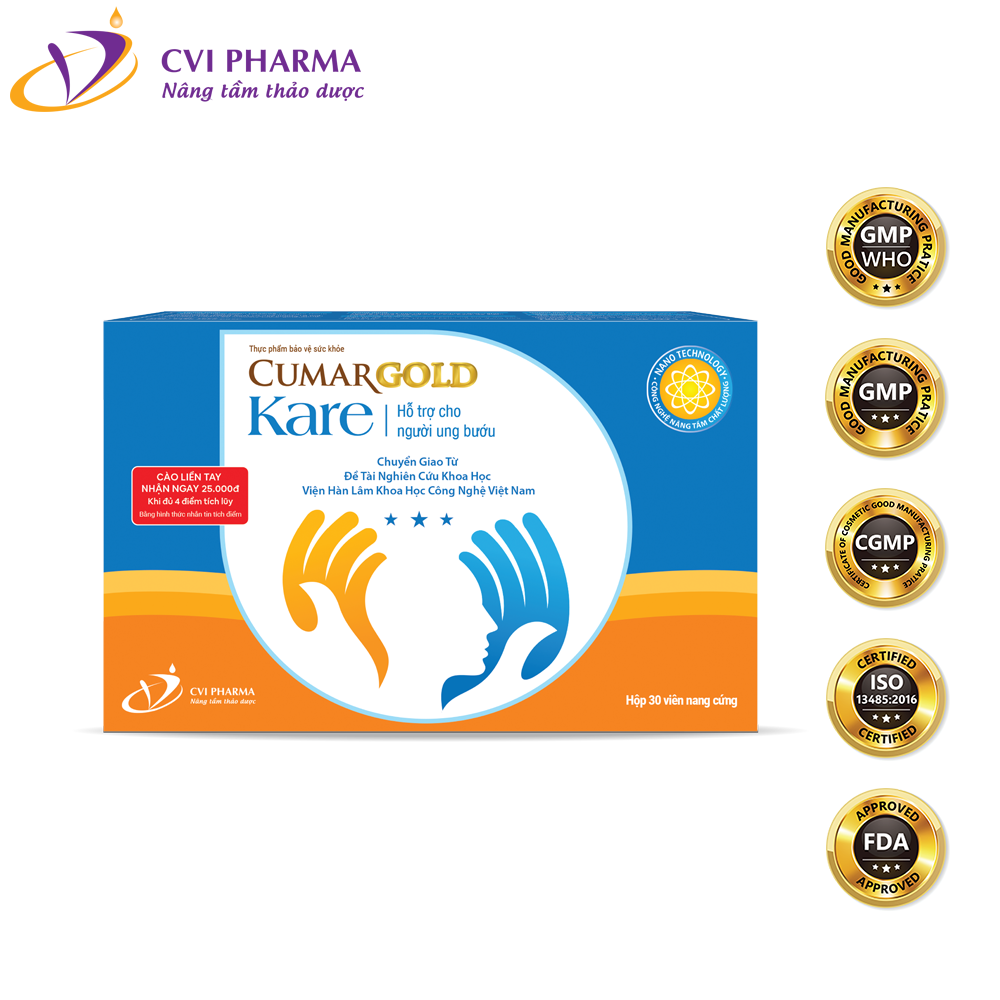 Giảm tác dụng phụ hóa xạ trị, hỗ trợ điều trị ung bướu cumargold kare hộp 30 viên