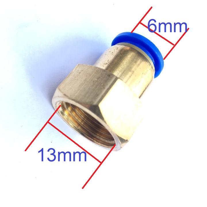 Đầu nối đồng ren trong 13mm nối ống phun sương 6mm.