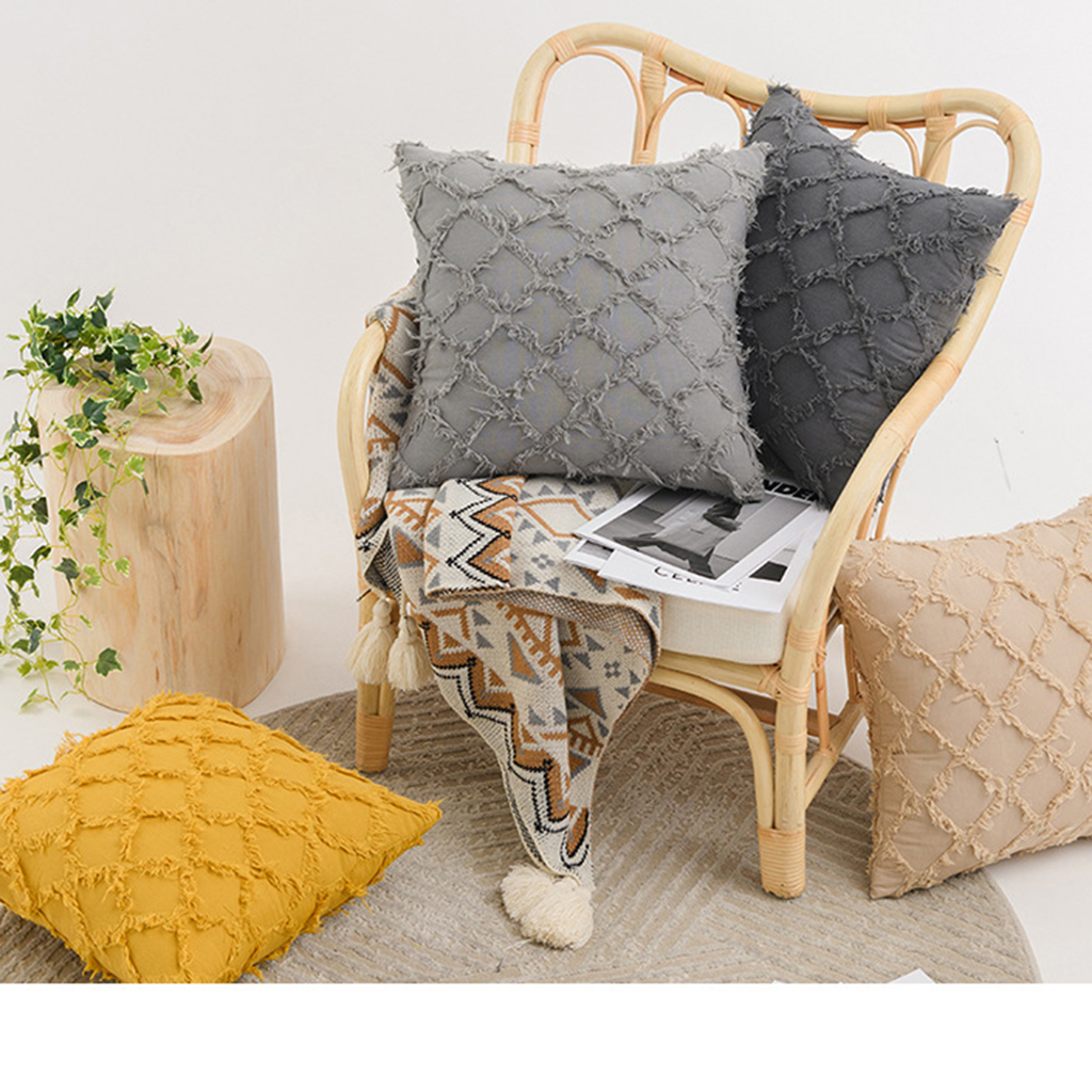 Vỏ gối tựa lưng gối sofa đính tua rua dệt hoa nổi sang trọng