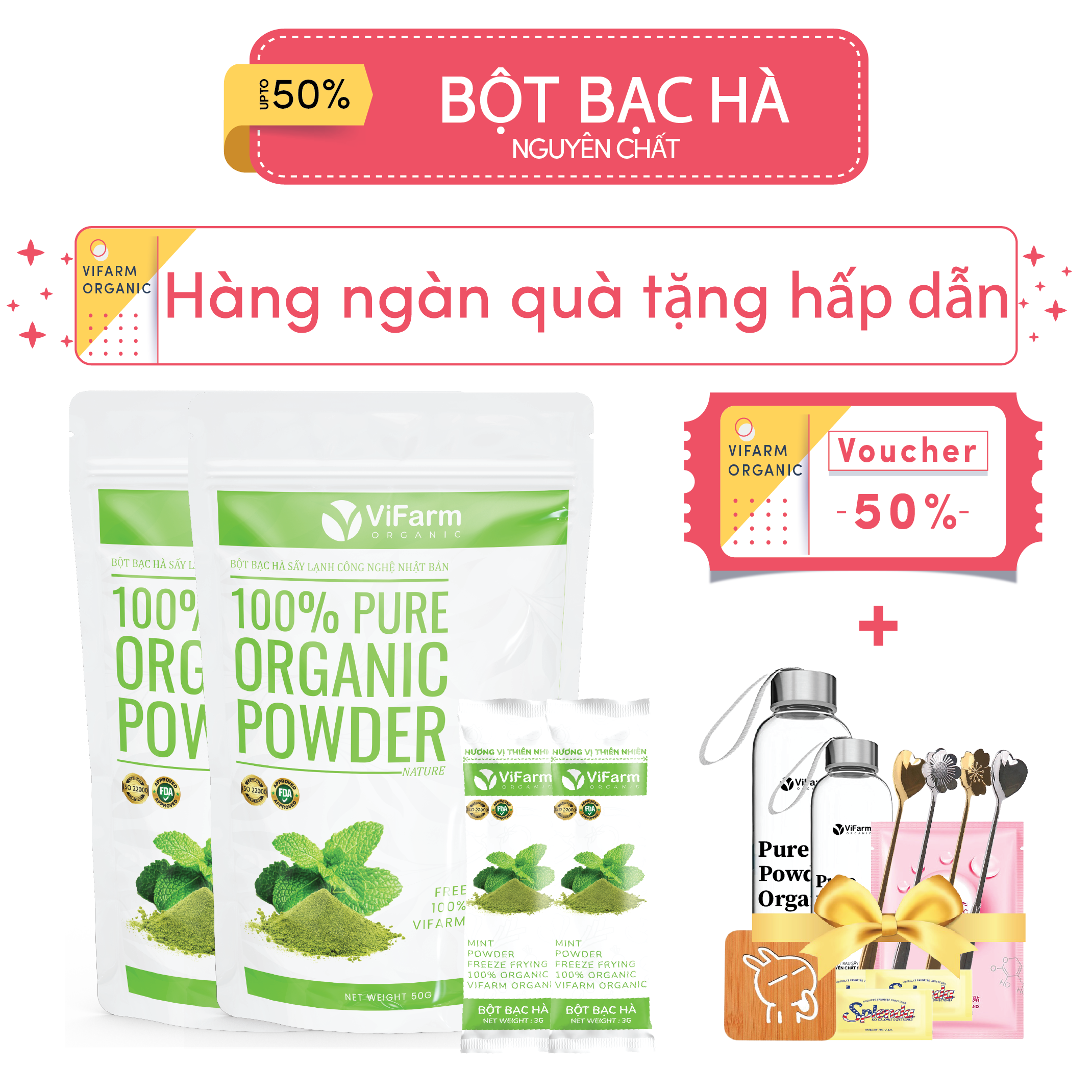 Bột bạc hà nguyên chất vifarm 50g