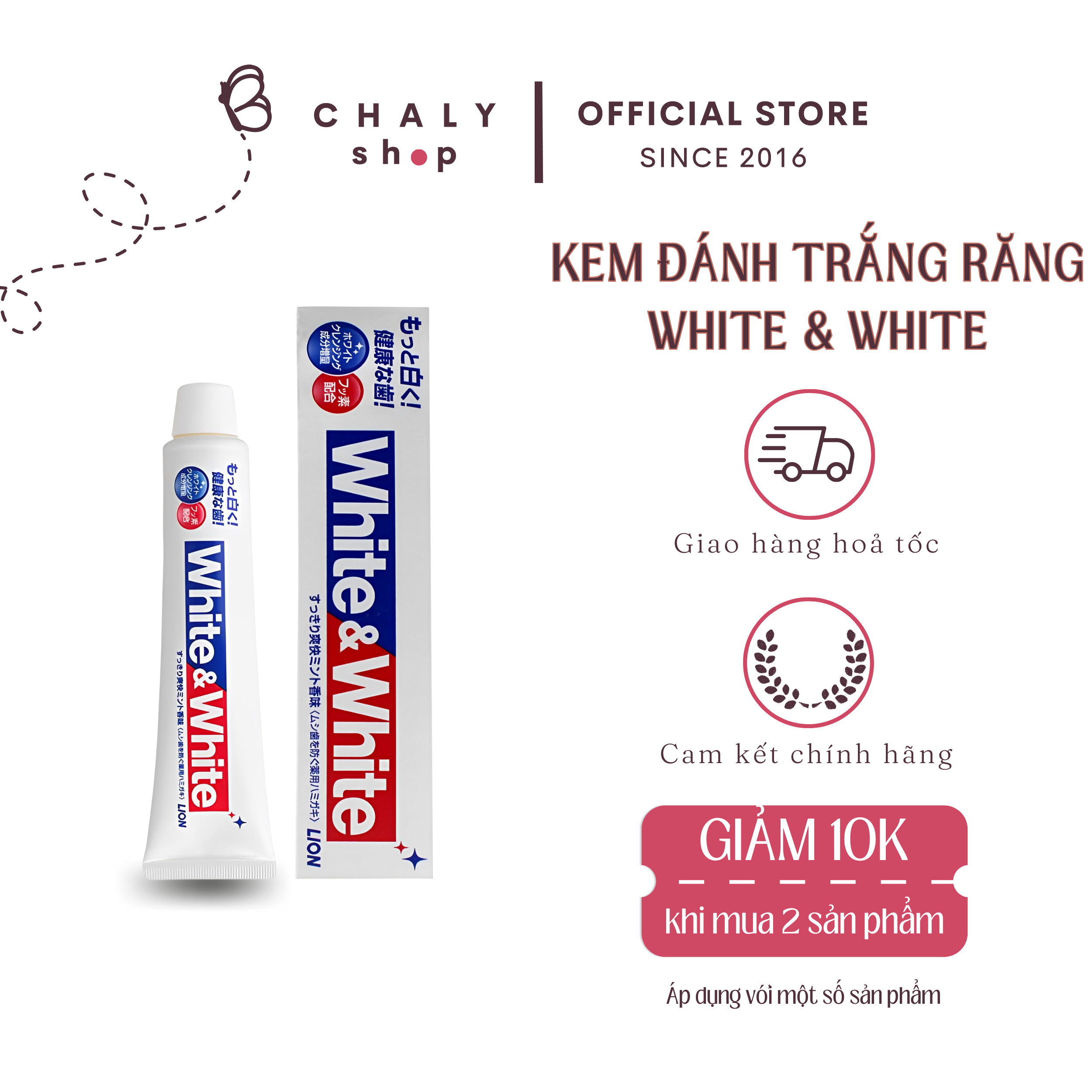 Kem đánh răng làm trắng răng White & White Lion 150g nội địa Nhật
