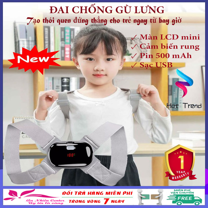 [BẢN CAO CẤP] Đai chống gù lưng trẻ em, đai rung chống gù lưng Nhật Bản có màn LCD mini hiện đại, cảm biến rung thông minh cảnh báo và nhắc ngồi sai tư thế dùng cho người lớn, trẻ em