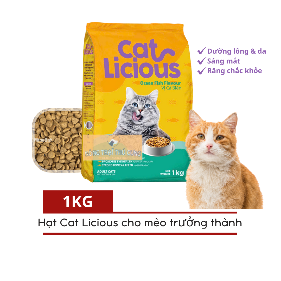  Hạt Cho Mèo Cat Licious Vị Cá Biển 1KG -  Nông Trại Thú Cưng  