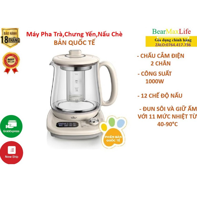 [HCM][FreeShip]Máy Pha Trà,Chưng Yến,Đun Nước_Giữ Ấm Bear YSH-C15Q5 Dung Tích 1.5L-Bản Quốc Tế Bảo Hành 18 Tháng Chính Hãng
