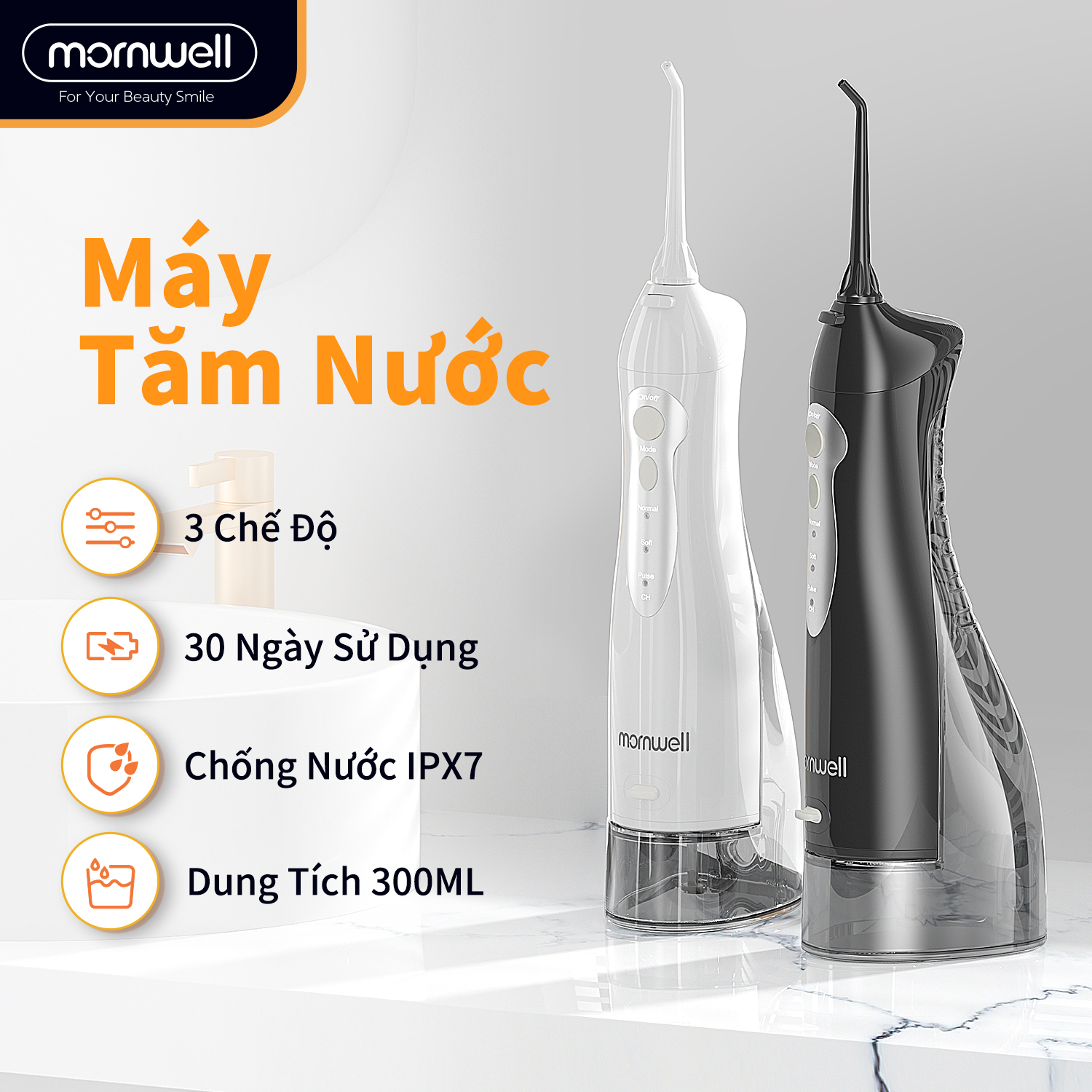 Máy tăm nước không dây Mornwell Chăm sóc răng miệng chuyên nghiệp Phù hợp răng niềng, 4 mẫu có sẵn