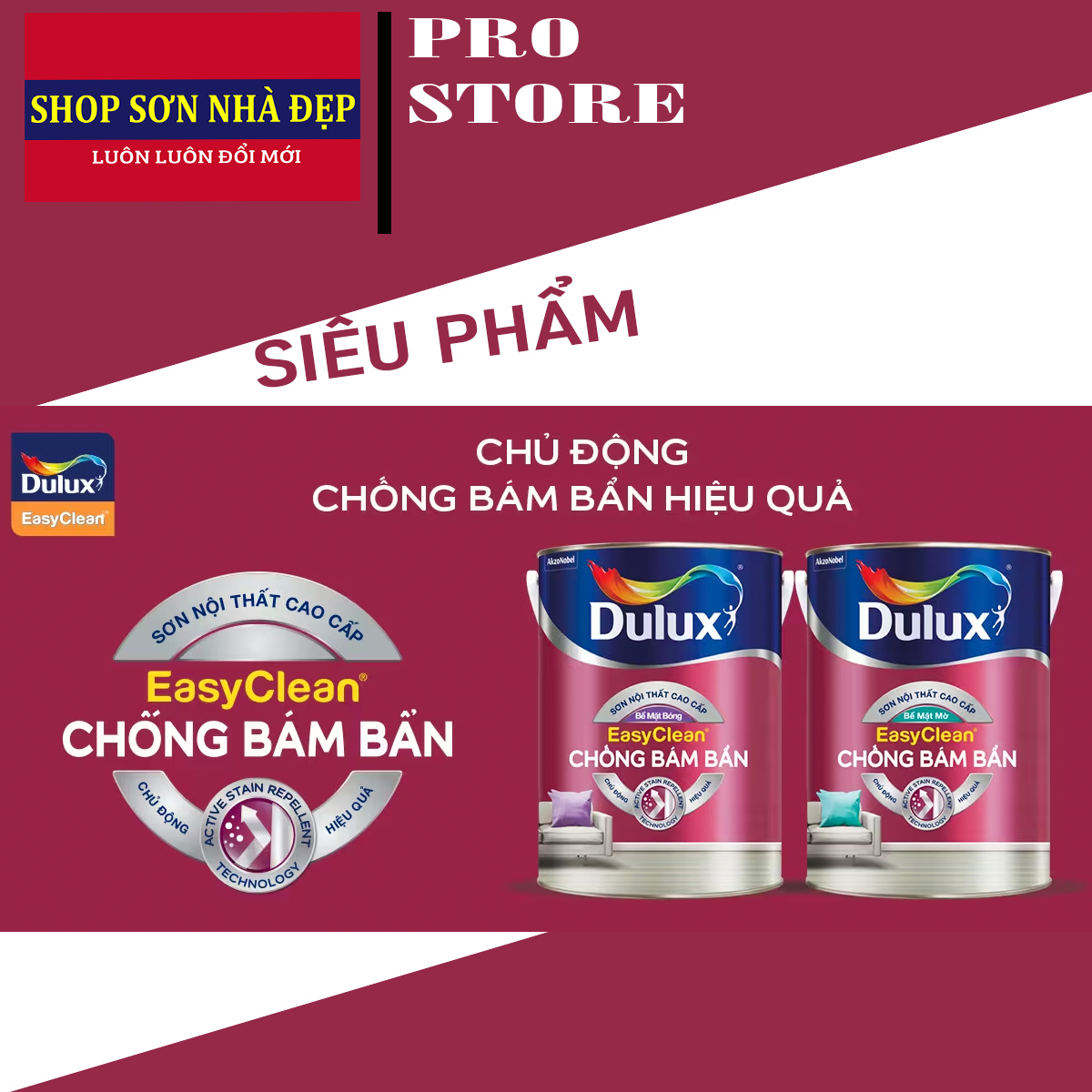 5 Lít Sơn tường trong nhà cao cấp Dulux EasyClean Chống Bám Bẩn - Bề Mặt bóng Mờ