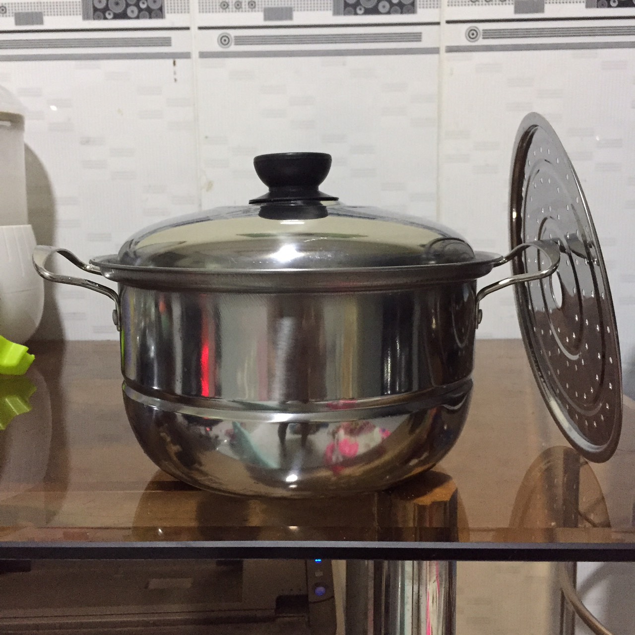 Nồi hấp inox D=20 cm nấu bếp tiện lợi. Nồi inox an toàn cao cấp 20cm có kèm vỉ hấp/Nồi hấp bánh bao, xôi/Hấp tại nhà