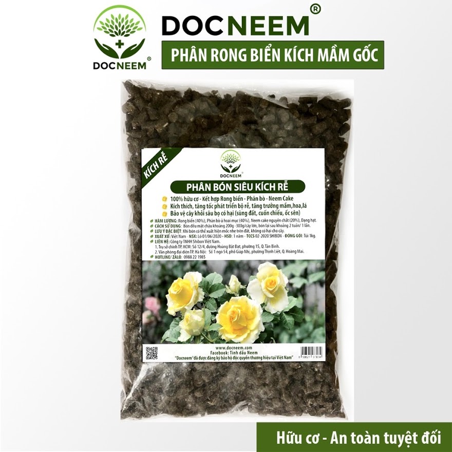 Phân bón hữu cơ rong biển, kết hợp với phân bò hoai mục và bánh dầu neem dành cho hoa hồng, cây cảnh