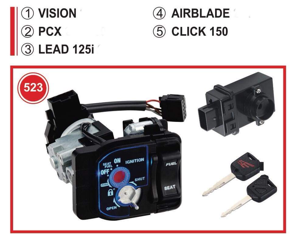 Ổ khóa chống trộm Vision 125cc năm 2015 dòng 2 cạnh mặt đèn led, chống trộm siêu cấp, chống dắt xe, tìm xe trong bãi