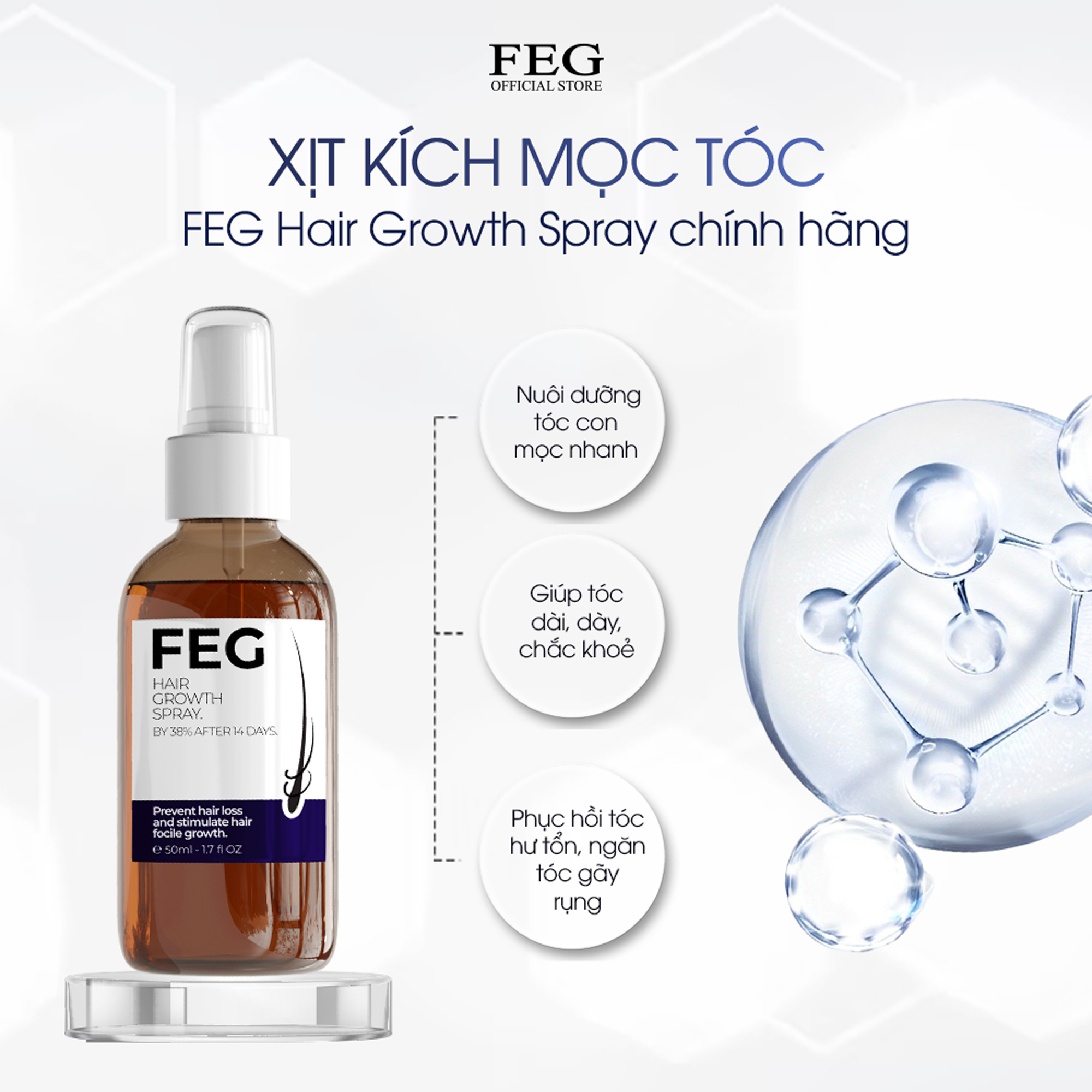 FEG Hair Growth Spray - Xịt Dưỡng Kích Thích Mọc Tóc FEG Giúp Tóc Dày và Dài Sau 14 Ngày