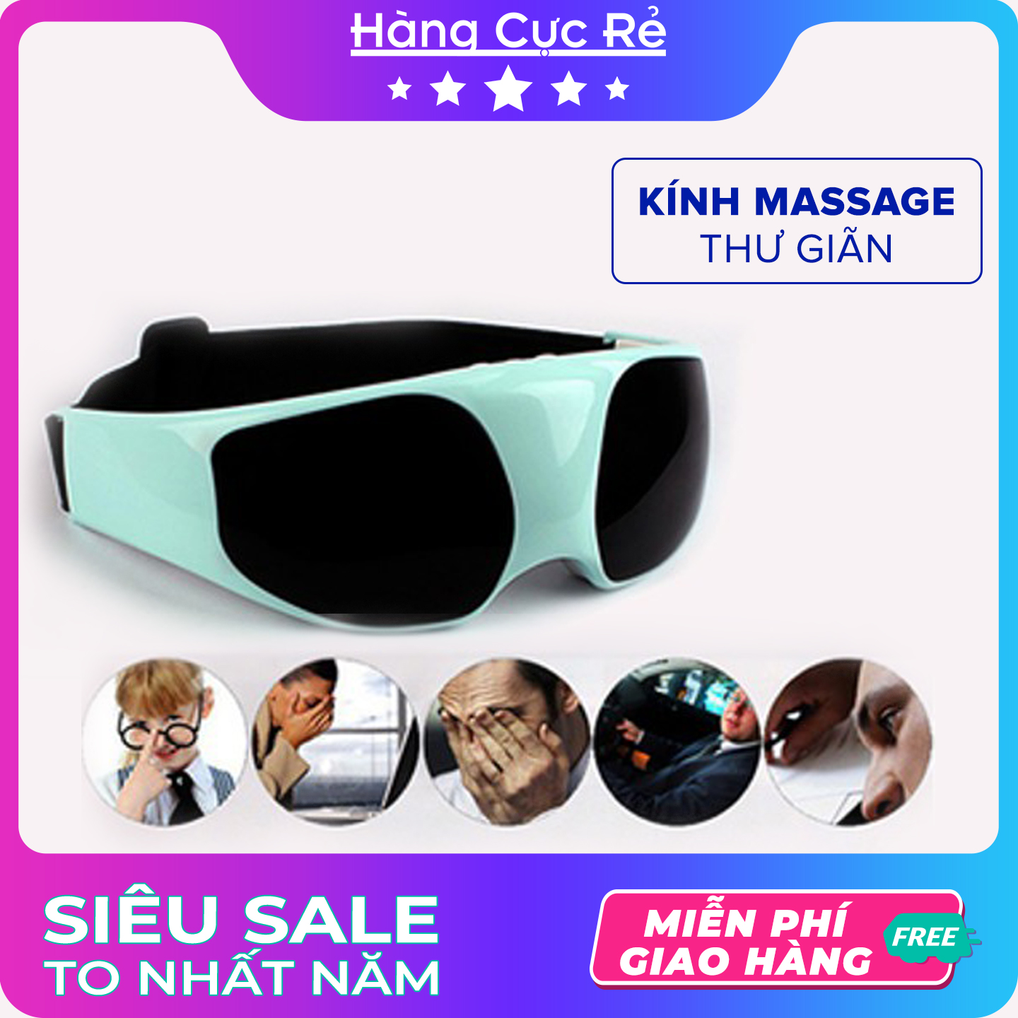 Máy massage mắt trị thâm quầng, chóng mỏi mắt, thư giản mắt hiệu quả - Kính che mắt ngủ matxa dành cho nam nữ - Bảo hành 1 đổi 1 - Shop Hàng Cực Rẻ