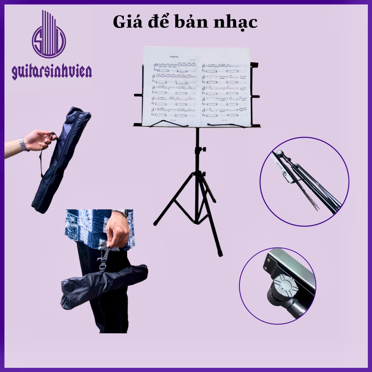 Giá nhạc guitar cơ bản dựng sách nhạc - Tặng kèm bao dù - Gấp gọn dễ di chuyển