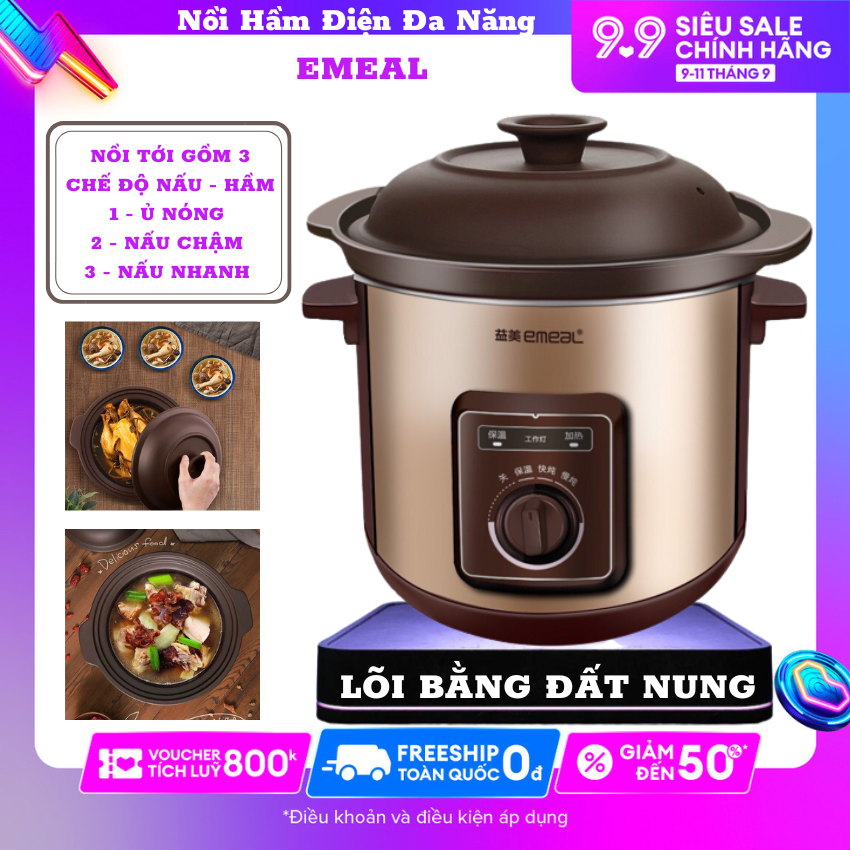 Nồi lẩu điện, Nồi hầm điện đa năng EMEAL - Lõi đất sét đen nung 3.5L - Nồi kho cá, hầm canh xương, canh gà, nấu cháo, nồi kho đa năng, Bảo Hành 12 Tháng uy tín tại Giang Chi Ecovacs's