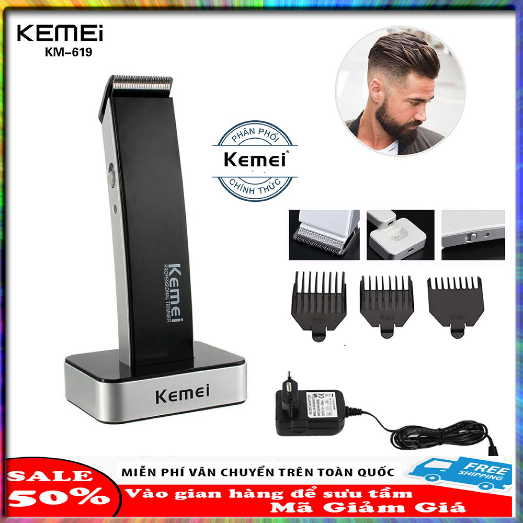 Tông đơ cắt tóc sát da đầu , Tông đơ cắt tóc cho bé , Tông đơ cắt tóc Kemei KM 619-AL- Nhỏ gọn , Thanh thoát, Dung Lượng Pin Lớn, Dẽ Dàng Sử Dụng.