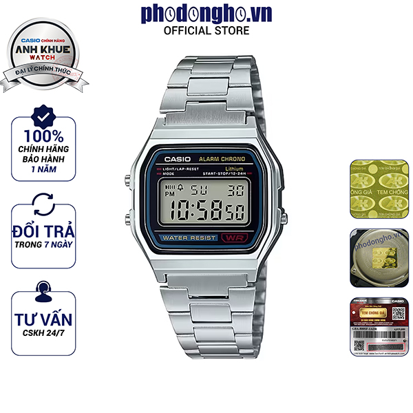 Đồng hồ dây kim loại Casio Anh Khuê A158WA-1DF