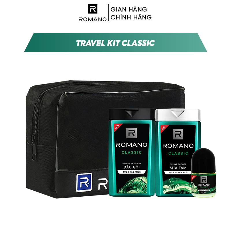 Bộ du lịch Romano Classic : Dầu gội nước hoa Classic 150g + Sữa tắm nước hoa Classic 150g + Lăn khử mùi 25ml