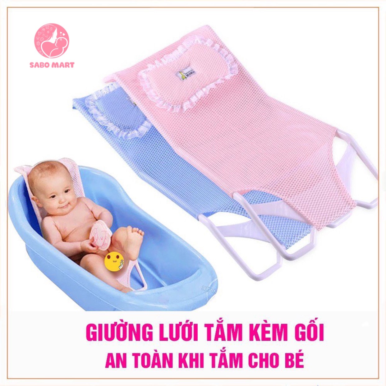 Lưới tắm, ghế tắm kèm gối tiện lợi cho bé sơ sinh