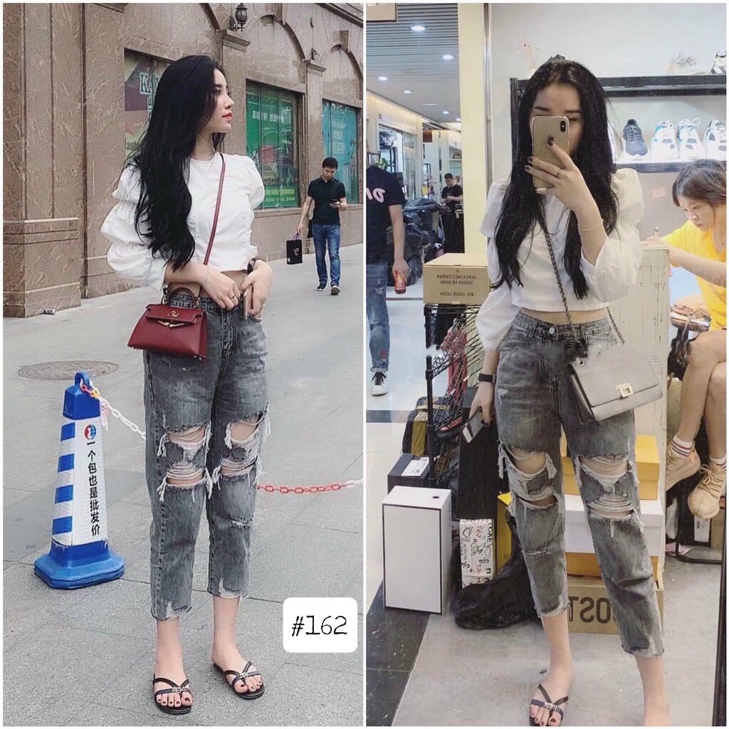 [HCM]Quần Baggy Jean Nữ Rách Siêu ChấtForm Siêu Đẹp Siêu Tôn Dáng Dễ Mặc Nha-JT