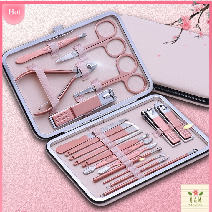 Bộ Bấm móng tay 18 món có Dụng cụ Lấy ráy tai - Kiềm cắt móng đa năng cao cấp bằng thép không gỉ