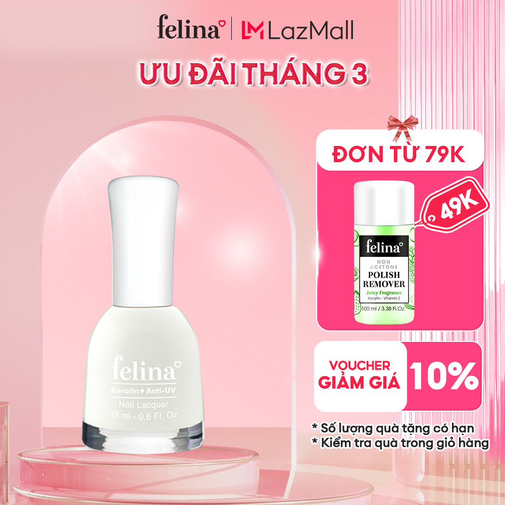 Sơn móng tay Felina 18ml, màu trắng sữa CS003, hoàn hảo cho sơn móng & sơn đầu móng