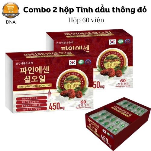 2 Hộp Tinh dầu thông đỏ hộp 60 viên giúp giảm mỡ máu, làm sạch mạch máu, ổn định huyết áp, ngừa tai biến