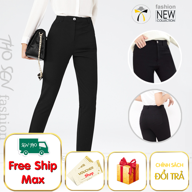 Quần tregging nữ cạp cao, màu đen chất vải umi hàn dày dặn, siêu co giãn,mặc tôn dáng, chất đẹp