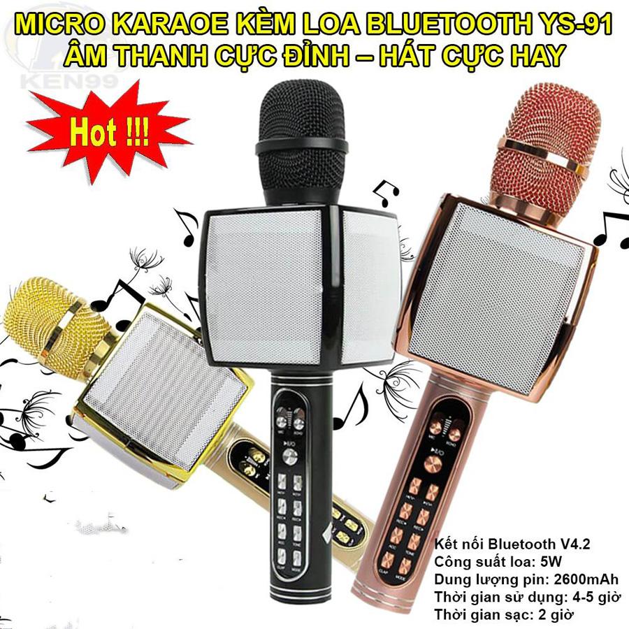 Micro Karaoke ys-91, Micro hát Karaoke cực hay YS-91 phiên bản mới nhất 2021 3in1 tích hợp loa Bluetooth