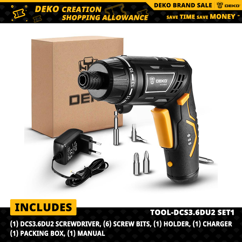 Tuốc nơ vít điện không dây Deko DCS3.6DU2 S1/S2 dùng bằng pin tay cầm có thể xoay được có đèn Led báo pin - INTL