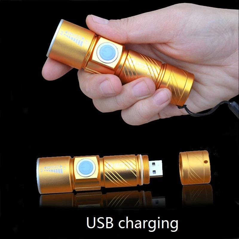 Đèn pin mini zoom siêu sáng pin sạc cổng usb chip led cree q5