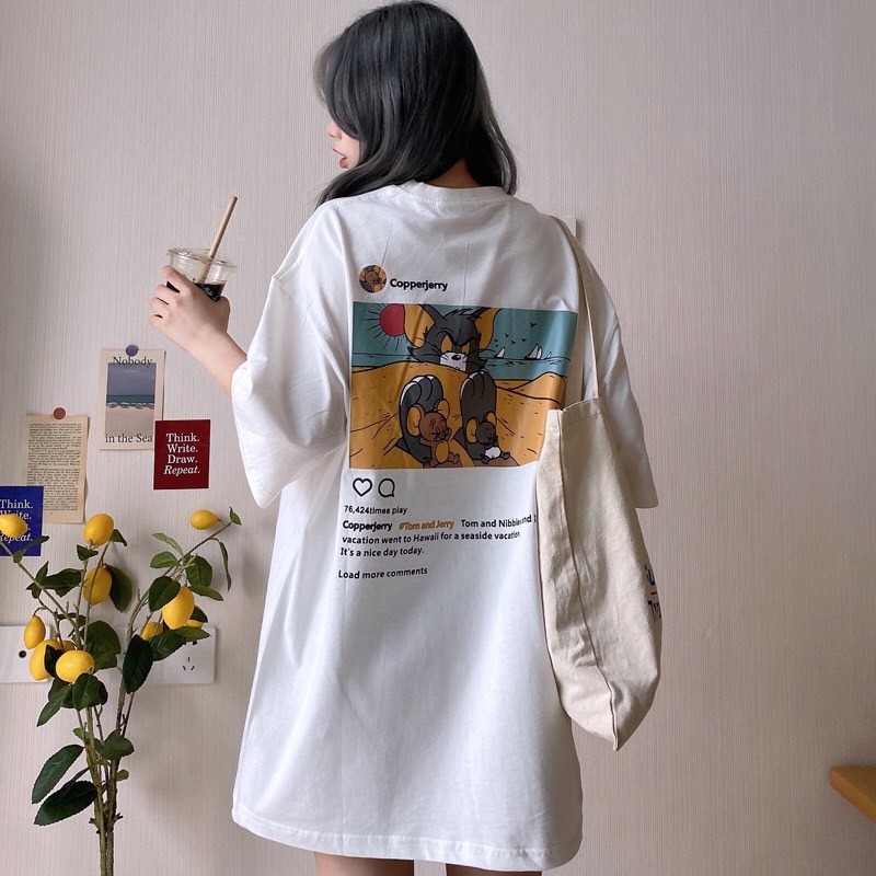 ÁO THUN NAM NỮ IN HÌNH MÈO TOM CỰC XINH XẮN FORM RỘNG THOẢI MÁI - TNU