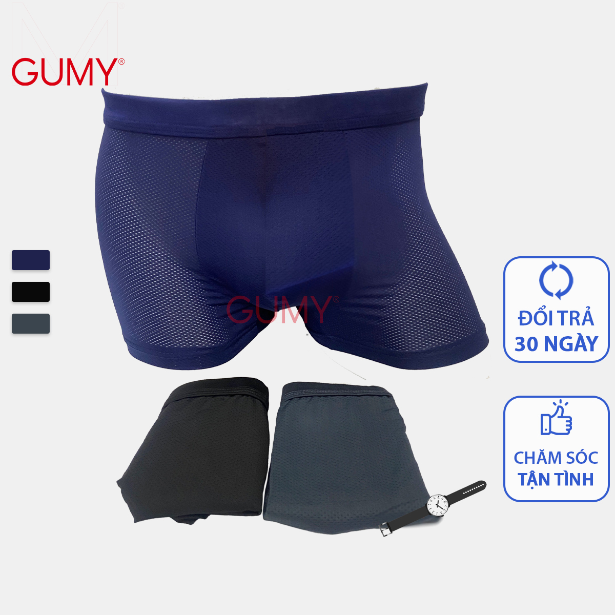 Combo 3 Quần Lót Sịp Nam Boxer GUMY co giãn 4 chiều QL080 đùi vải thun cotton đẹp mềm mịn thoáng mát