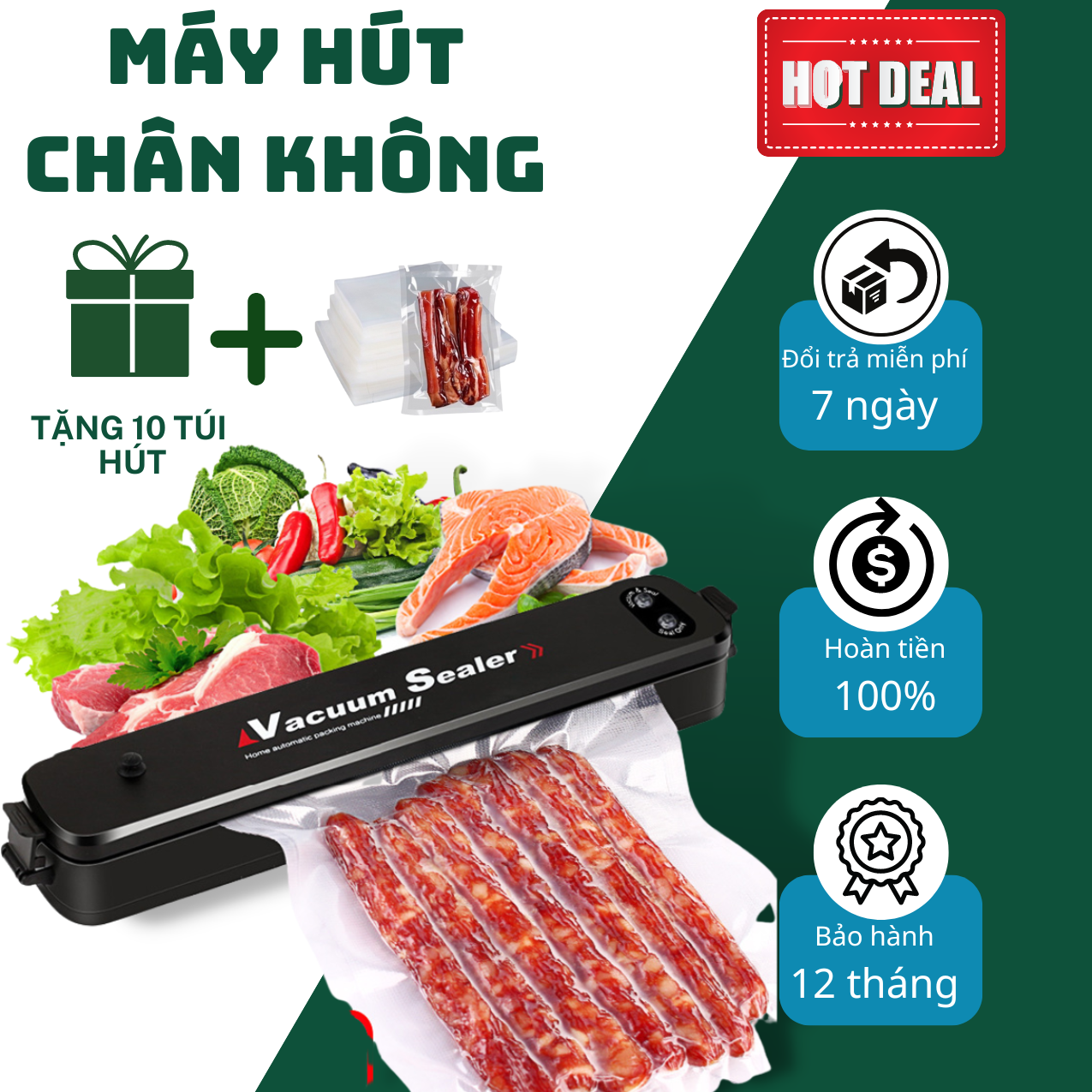 Máy Hút Chân Không Thực Phẩm, Máy Hàn Miệng Hút Túi Vacuum Sealer, Giúp Bảo Quản Thực Phẩm Lâu Hơn Cho Gia Đình Bạn, Tặng Kèm 10 Túi Hút, máy hàn miệng túi mini cầm tay,  may hut chan khong, Máy ép chân không công suất lớn siêu chắc