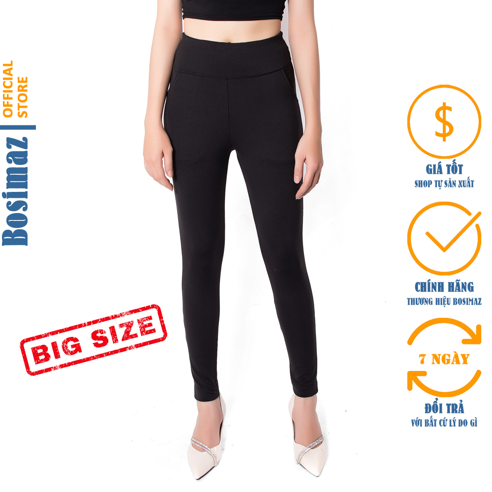 Quần Legging Nữ Bigsize Bosimaz BS111 dài túi trước màu đen cao cấp, thun co giãn 4 chiều, vải đẹp dày, thoáng mát không xù lông.