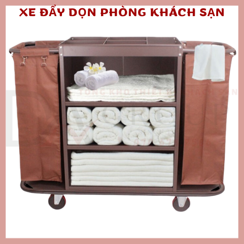 Xe đẩy dọn phòng khách sạn cao cấp có túi vải 2 bên g-003