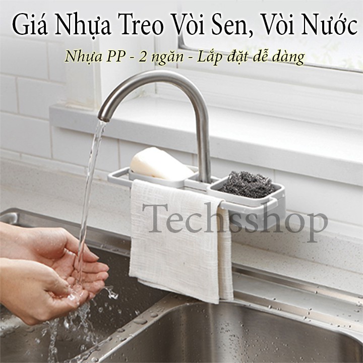 Khay nhựa treo vòi nước, vòi sen 2 ngăn để xà phòng có giá treo khăn - Kệ treo vòi lavabo để đồ - Kệ nhựa đa năng