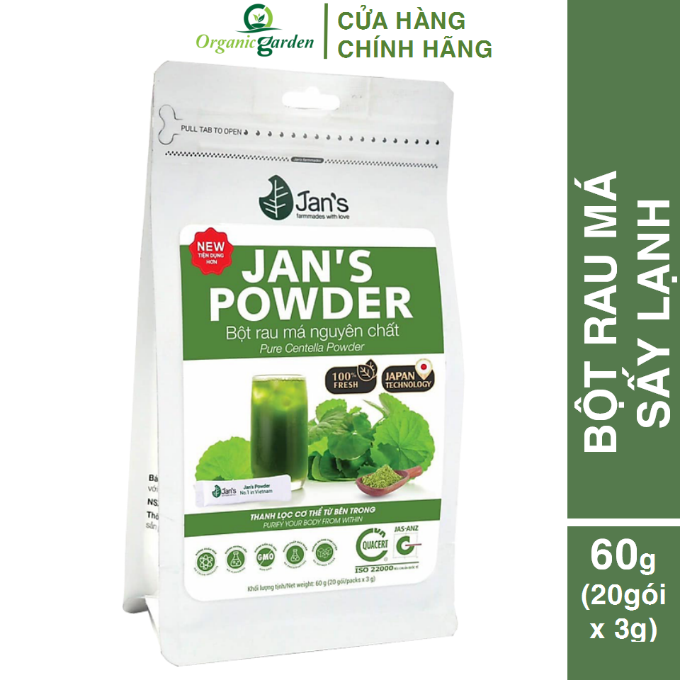 Bột rau má sấy lạnh nguyên chất Jan's 60g - Mát gan - Detox thanh lọc cơ thể