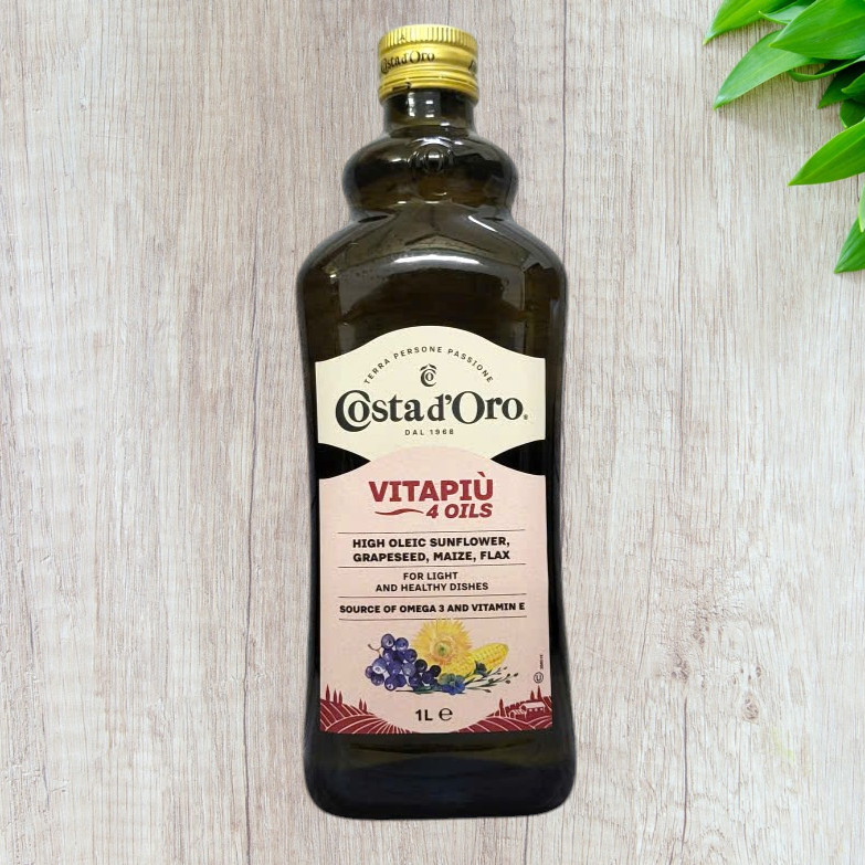 [CHAI VITAPIÙ 1 Lít] DẦU THỰC VẬT 4 LOẠI (hướng dương, hạt nho, ngô, hạt lanh) [ITALIA] COSTA D’ORO High Oleic Sunflower, Grapeseed, Maize, Flax 4 Oils