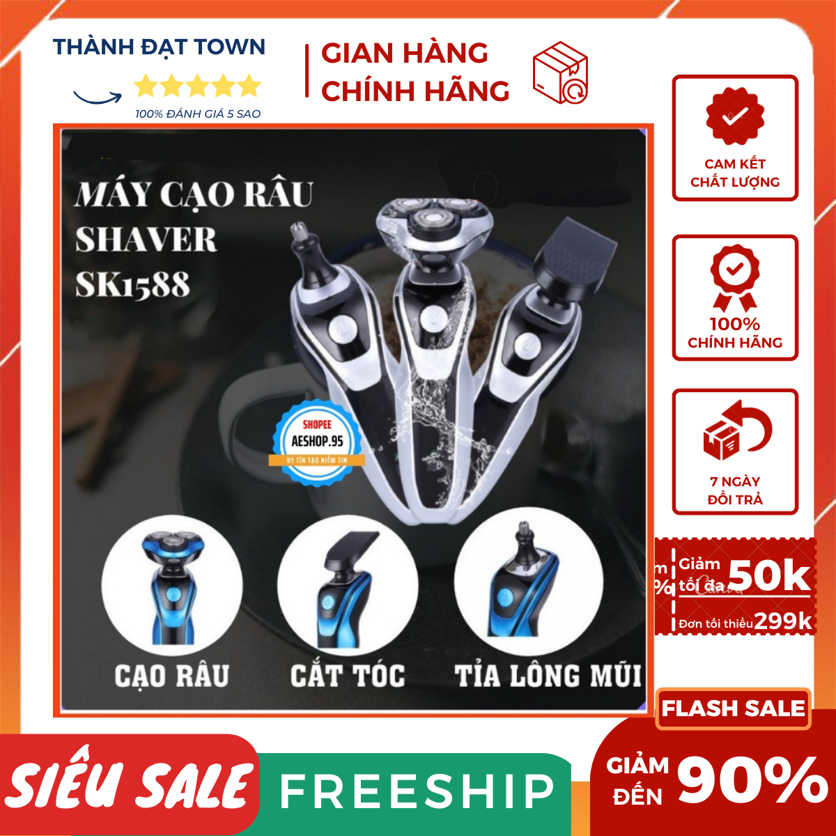Máy cạo râu đa năng shaver sk1588 , máy cạo râu 3in 1 thông minh chống nước cao cấp