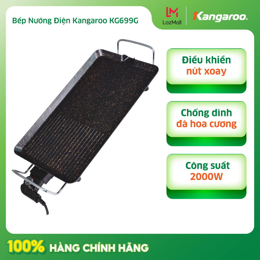 Bếp Nướng Điện Kangaroo KG699G - Vân Đá Chống Dính - Công Suất 2000W - Hàng chính hãng