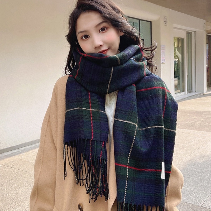 Khăn quàng cổ vintage - Khăn choàng cổ len nam nữ Self Service kẻ caro ulzzang Hàn Quốc mềm mịni