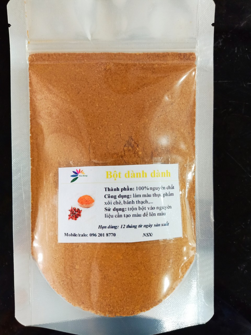 Bột dành dành - nguyên liệu tự nhiên tạo màu vàng chanh cho thực phẩm như xôi, chè, bánh, thạch - 100gr