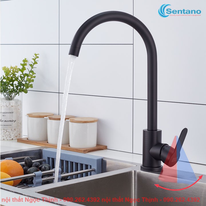 Vòi phủ nano chống trầy xước vòi rửa chén bát nóng lạnh sentano kiểu tròn phi24 xoay 360 nano đen