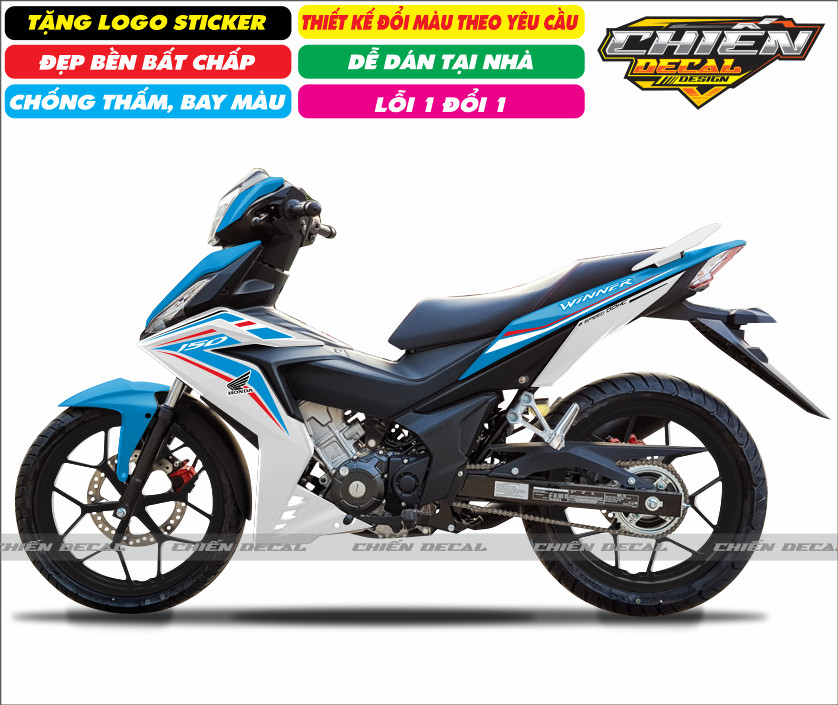 Tem rời xe winner V1 150cc mẫu tem zin trắng xanh