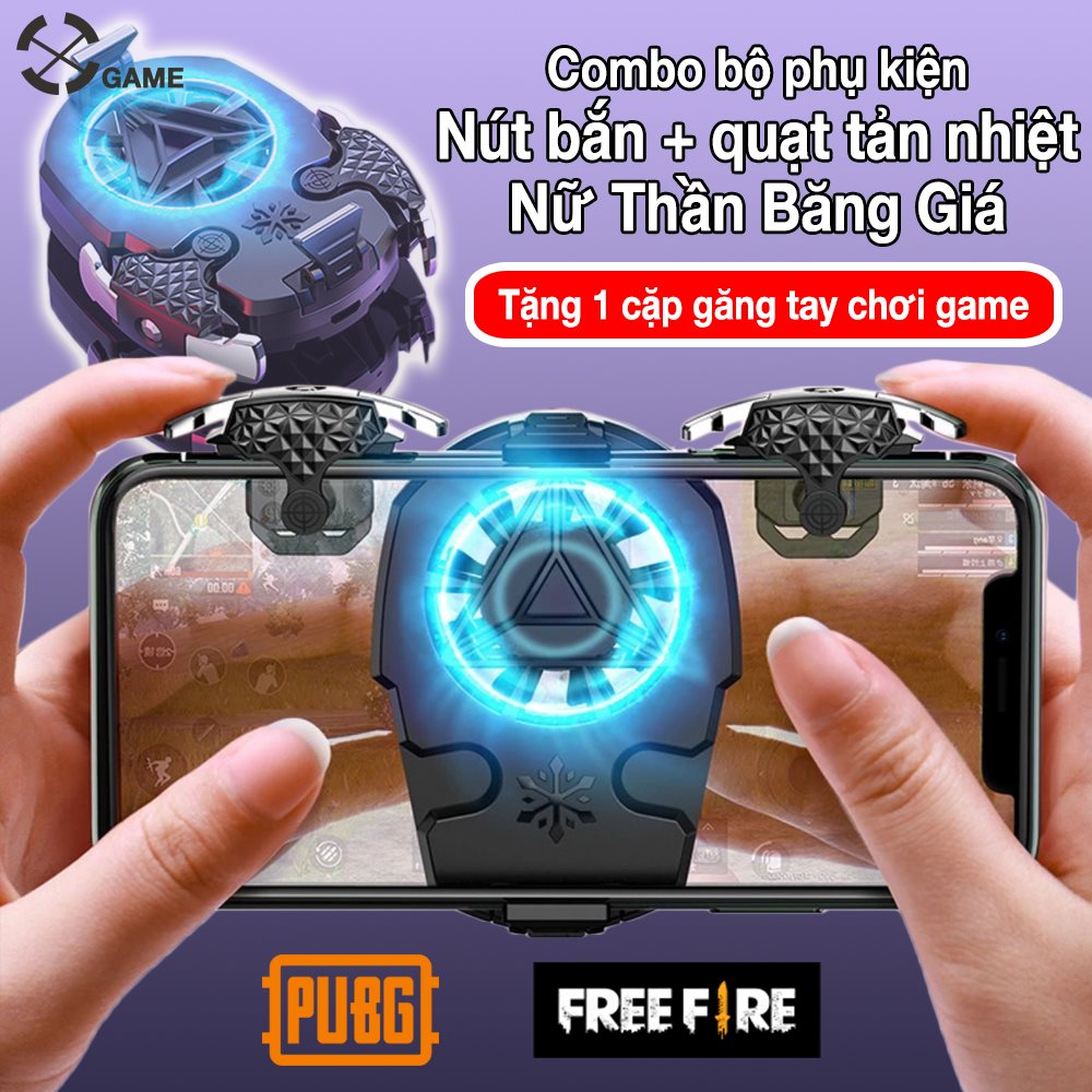 [COMBO] Bộ phụ kiện game Nữ thần băng giá bộ 2 nút bắn Freefire Pubg Mobile và Quạt tản nhiệt giúp tản nhiệt nhanh, chống hao pin, tối ưu hóa thao tác 4 ngón nâng cao kỹ năng [Xgame]