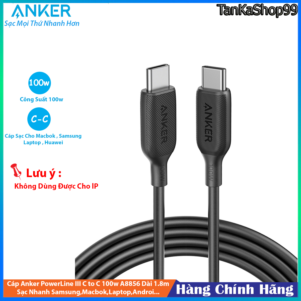 Cáp Sạc Nhanh Anker PowerLine III Usb-C to C 100W - A8856 dài 1,8m