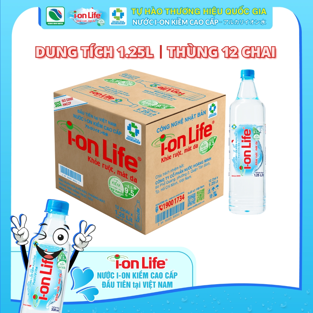 Nước uống I-on Life kiềm Alkaline 1.25L thùng 12 chai đến từ Nhật Bản khỏe ruột mát gan