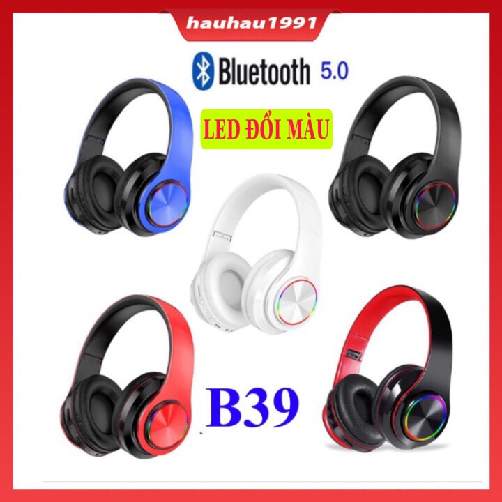 Tai Nghe Bluetooth Chụp Tai B39 không dây LED Bass siêu trầm tặng kèm Zack